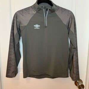 Umbro Long Sleeve 1/4 Zip - Youth M (8/10) -Thumb Holes - Gray Patterned Sleeves